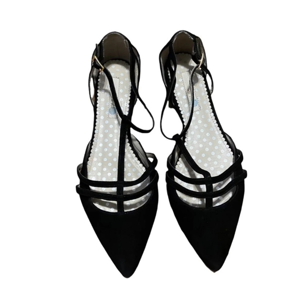 Boden Suede Leather T-Strap Strappy Pointed Toe Flats